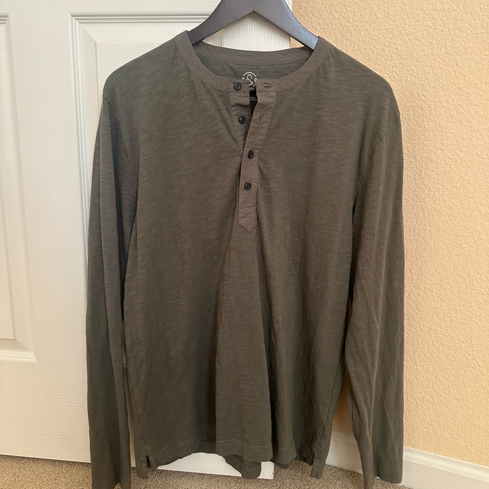 Men's Olive Long Sleeve Henley Shirt